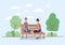 Young couple lovers sitting on park chair