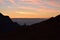 Young couple in mountain at sunset