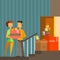 Young Couple Moving Into New Apartement Pixelated Illustration