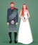 Young couple of newlyweds wearing wedding clothes. Scottish style. Stylish bearded and redhead groom wearing traditional Scottish