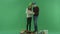 Young couple opens empty Christmas gift, chroma key on background