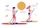 Young couple paddling SUP boards, vector illustration. Stand up paddle boarding, SUP surfing, summer beach activity.