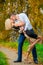 Young couple passionately kissing in park