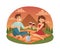 Young couple picnicking summer vector