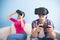 Young couple play vr game