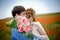 Young couple in poppy field