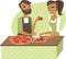 Young couple preparing pizza together
