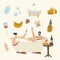 Young Couple Relax in Bath with Foam Drinking Wine Man and Woman Characters Taking Sauna and Spa Water Procedure, Date