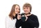 Young couple reviewing good shot