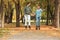 Young couple roller skating