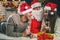 Young couple with Santa celebrating New Year 2017, Christmas