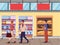 Young couple shopping groceries activity characters