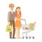 Young Couple Shopping For Groceries With Shopping Cart, Illustration From Happy Loving Families Series