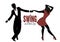 Young couple silhouette dancing swing, lindy hop or rock and roll