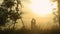 Young couple silhouettes kissing on sunset outdoors