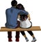 Young Couple Sitting Bench Romantic Vector