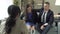 Young couple sitting on sofa in the psychologist`s office. Reconciliation.