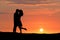 Young Couple Sunset Silhouette