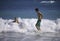 Young couple surfing in hawaii