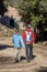 Young couple tourists trekking on the Spanish mountain Montseny