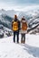 Young couple traveller looking towards mountain