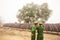 Young couple Vietnamese soldier taking photo of the bunker of th