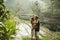 Young couple with view of Ubud in morning. Happy together, honeymoon in Bali.