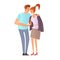 Young couple on a walk. Romantic date. The man gave the girl his jacket. Embracing lovers. Vector Illustration,