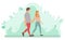 Young Couple Walking and Holding Hands Vector