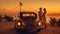 Young Couple Watching the Sunset in a Vintage Car
