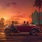 Young Couple Watching the Sunset in a Vintage Car