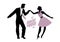 Young couple wearing 50`s clothes dancing rock and roll. Vector