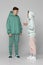 young couple wearing mint green casual hoodie