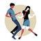 Young couple wearing retro clothes 60s, dancing Northern Soul or Mod style
