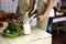 Young couples are enjoying cooking at the kitchen in working from home.