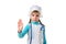 Young cute female nurse over isolated background doing stop sing with palm of the hand. Warning expression with negative