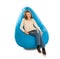 Young cute girl sitting on blue beanbag