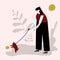 Young cute girl walking with a dog. Vector illustration for service of pet sitter, walker, vet clinic, pet care, hospital, dog