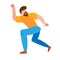 Young dancing tiny stylish man with beard. Brunette male character dancer with hand up having fun. Vector flat modern beauty style