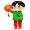 Young dark-haired asian man holding red lantern