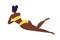 Young dark skin african woman in bikini with hair bun. Brunette girl relaxing in stylish yellow swimwear. Female pretty