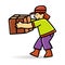 Young delivery man carrying a big box or parcel, vector cartoon clipart