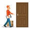 Young delivery man delivery parcel to the door, courier in uniform at work cartoon character vector Illustration