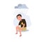 Young Depression and Solitude concept.  Moody Portrait of a Depressed Young Child. Flat vector cartoon illustration