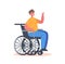 Young Disabled Boy Sitting in Wheelchair Isolated on White Background. Child Character Disability, Paralyzed Person