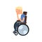 Young disabled man sitting in wheelchair vector Illustration on a white background