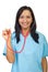 Young doctor woman showing stethoscope