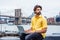 Young East Indian American Man with beard traveling, working in New York City