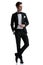 Young elegant groom in tuxedo looking to side