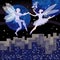 Young elves couple dancing in the night sky, symbolizing the elements of air in astrology.